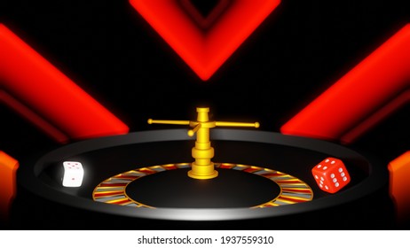 Casino Online Advertising Background With Roulette Spinning., Blackjack Game Rules, 3D Rendering