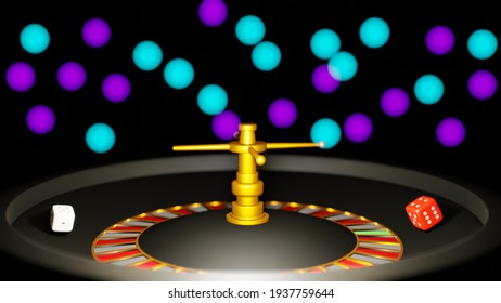 Casino Online Advertising Background With Roulette Spinning., Blackjack Game Rules, 3D Rendering