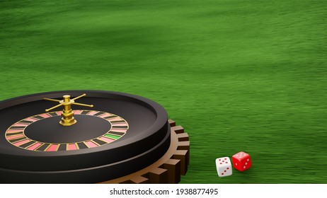 Casino Online Advertising Background With Roulette Spinning Over Green Floor., Blackjack Game Rules, 3D Rendering