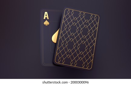 casino poker baccarat blackjack card blue dark gold 3d render 3d rendering illustration 