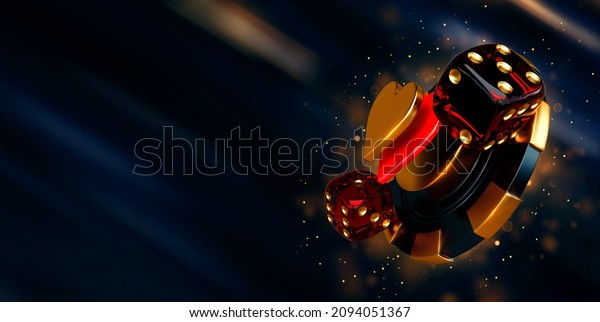 casino\
poker blackjack baccarat dice craps  Black And Red Ace Symbols With\
Golden Metal 3d render 3d rendering illustration\
