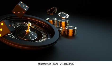 Casino Roulette, Chips And Dice. Vegas Casino Game. Probability Of Luck In Gambling. Online Casino. 3d Rendering.