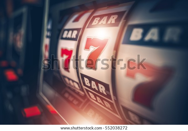 Casino Slot Games Playing Concept 3D\
Illustration. One Armed Bandit Slot Machine Closeup.\
