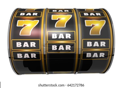 Casino Slot Machine Drum Isolated On Solid White Background. 3D Render Illustration.