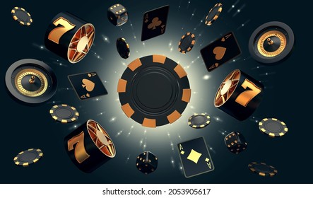 casino slot machine roulette set card banner 3d render 3d rendering illustration 