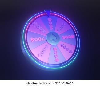 Casino Spinning Fortune Wheel, Jackpot Lucky Winner, 3d Illustration