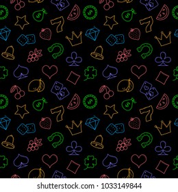 Casino Symbols Simple Line Style Seamless Pattern.  Background