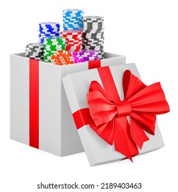 Casino tokens inside gift box, present concept. 3D rendering isolated on white background - Powered by Shutterstock