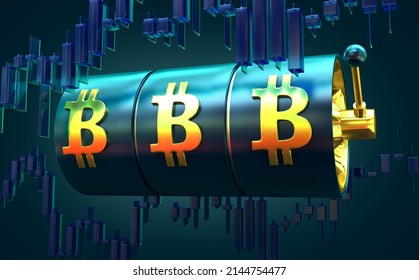 casino trading betting gambling mix slot machine bitcoin banner 3d render 3d rendering illustration 