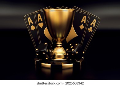casino trophy poker baccarat cards dice 3d rendering 3d render illustration 