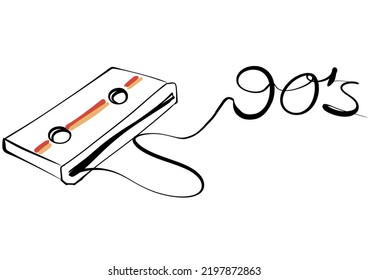 Cassette With 90's In Line Drawing Style