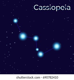 Cassiopeia Sing. Star Constellation Element. Constellation Symbol On Dark Blue Background.