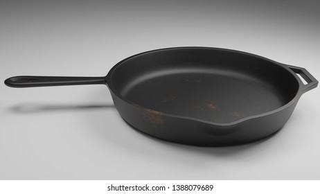 Cast Iron Pan With A Few Rust Spots Isolated On White 3d Illustration