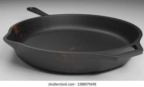 Cast Iron Pan With A Few Rust Spots Isolated On White 3d Illustration