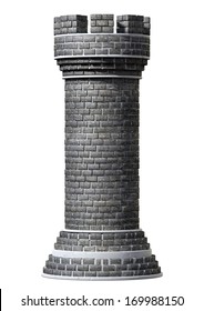 A Castle Chess Piece Made Of Brick And Mortar On An Isolated Background