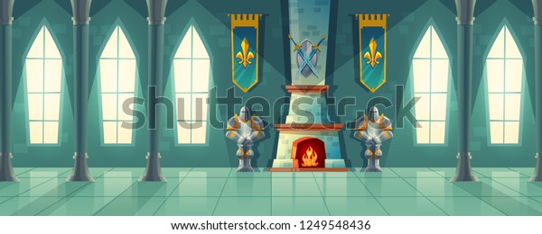 Castle Hall Interior Royal Ballroom Fireplace Stock Illustration ...