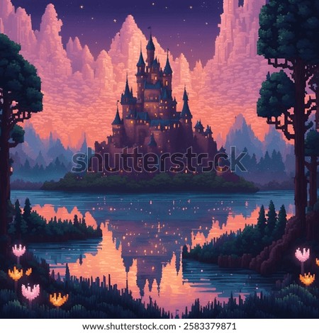 Castle pixel art magic background 32-bit