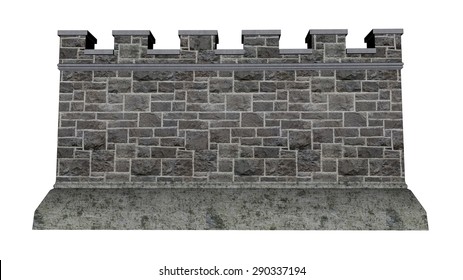 Castle Wall Isolated In White Background - 3D Render