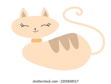 Cat Cartoon Illustration Design. Cute Cat Animation. Kawaii Cat Yellow Brown