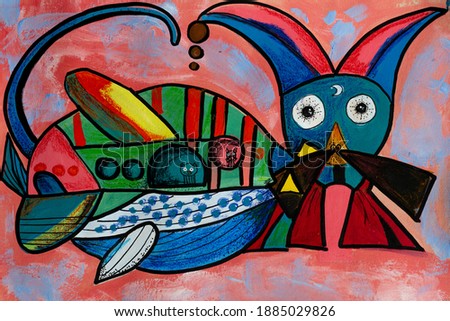 Cat of colors cubism, modern art, background, in acrylic