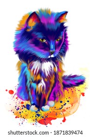 Cat Computer Illustration Animals Watercolor Style Stock Illustration ...