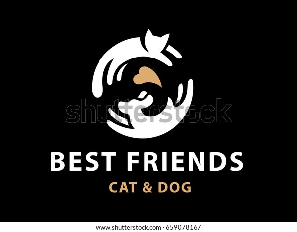 猫と犬の友人のエンブレム ロゴデザイン のイラスト素材