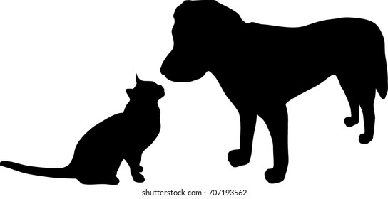 Cat Dog Silhouettes Black Stock Illustration 707193562