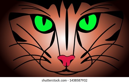 Cat Face, Mystic Cat Eyes Concept, Print For Clothes Or Fabric, Wallpaper, Template For Cover.