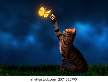 A cat with a glowing butterfly
