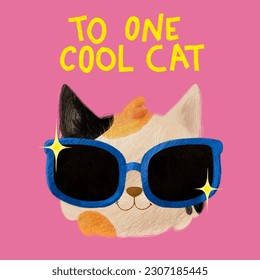 
Cat greeting card. Cool cat face in sunglases and "To one cool cat" text on bright pink background. Square format, high resolution, 300 dpi - Powered by Shutterstock