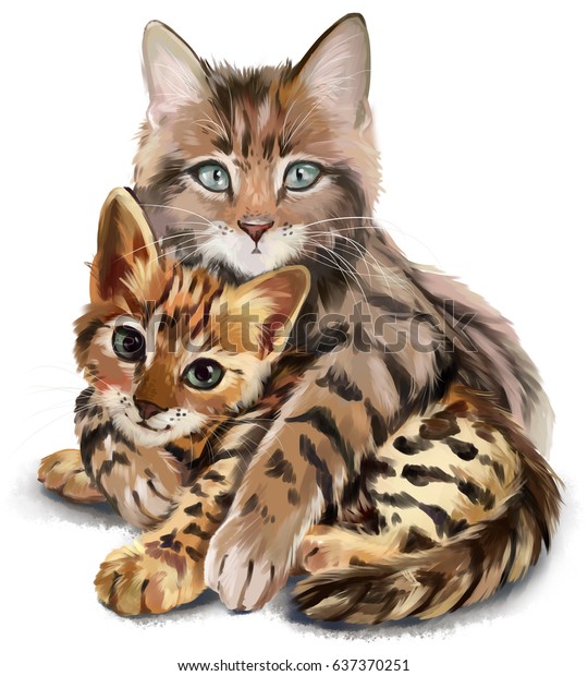 Ilustrasi Stok Cat pelukan cat air kucing lukisan 637370251