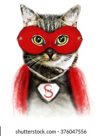 Cat Illustration.superhero Animal.T-shirt Graphics.cartoon Character