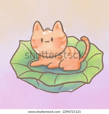 Cat lay down on lotus leaf illustration 