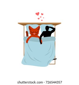 Cat Lover In Bed. My Kitty. Lovers In Bedroom. Pet And Guy. Romantic Date