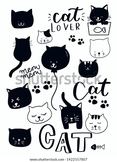 Cat Lover Black Cat White Cat のイラスト素材