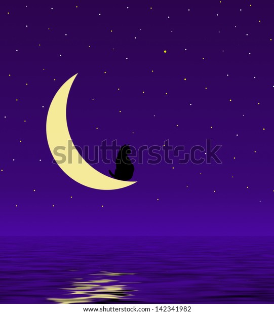 cat in the moon\
night