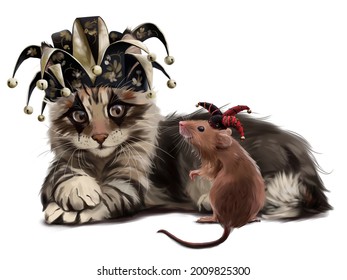 Cat And Mouse In Joker Carnival Costume