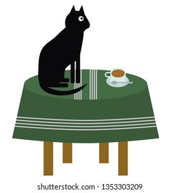 Cat on the table flat illustration on white