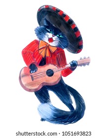 Cat Playing Guitar In A Mexican Hat