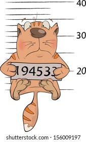 Cat The Prisoner. Criminal Mug Shot. Cartoon.