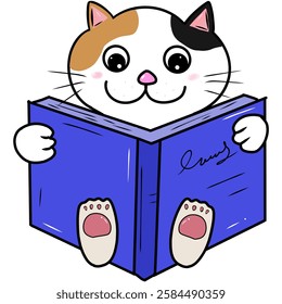 Cat reading a book to increase knowledge
