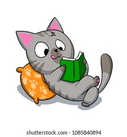 Cat Reading Book Lying