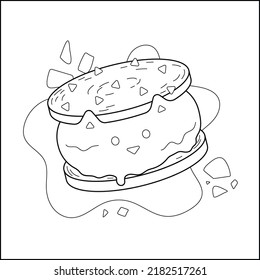 Cat Shaped Ice Cream Sandwich With Chocolate Chips Cookie. Detailed Lineart Composition For Coloring Page.