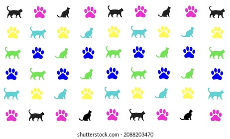 Cat Silhouette Paw White Background Colourful Stock Illustration ...