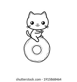 Cat Sitting On Cute Donut Coloring Stock Illustration 1915868464 ...