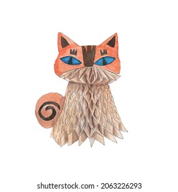 Cat Toy, Christmas Tree Decoration, Retro, Isolated On White Background. Postcards, Wallpaper, Banner.