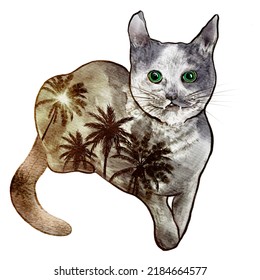 Cat Water Color Colorful Design