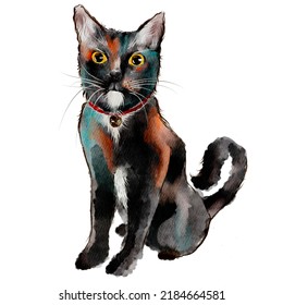 Cat Water Color Colorful Design