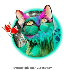 Cat Water Color Colorful Design