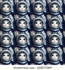 Cat Wearing Astronaut Helmet Pattern, Cute Cartoon Cat Inside Astronauts Suit, Cat Face Inside Astronauts Helmet